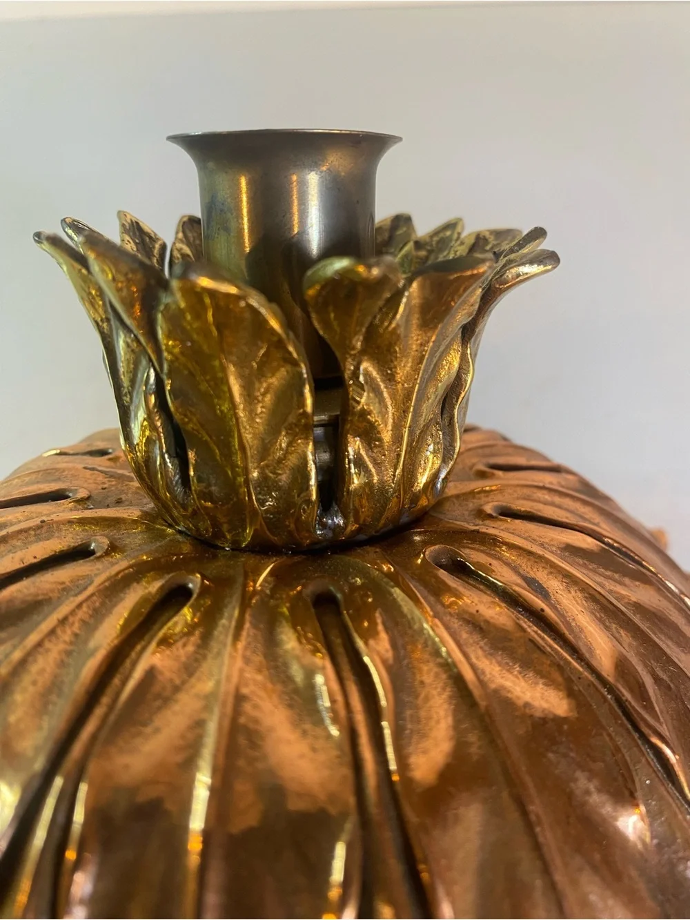 Vintage Heavy Brass Leaf Taper Candle Holder 6.5” Diameter